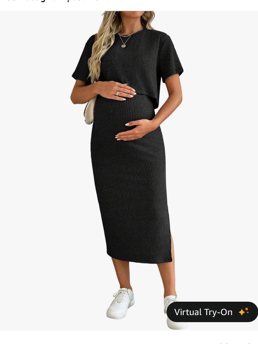 Black Maternity Ribbed Knit 2 Piece Midi Set